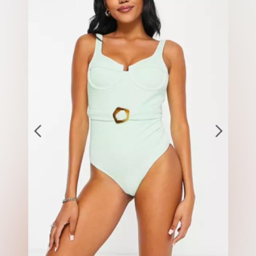 NWT 🍈 ASOS Rib Belted Swimsuit - Picture 2 of 2